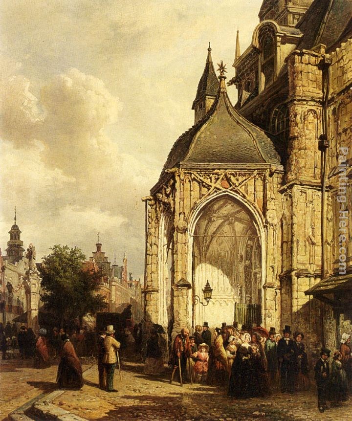 Elias Pieter van Bommel Figures At The Entrance Of The St. Stevens Church, Nijmegen